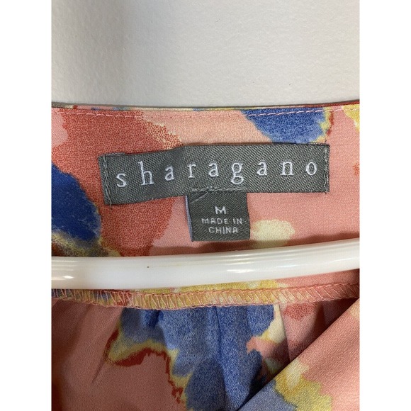 Shargano Womens MEDIUM Colorful Abstract Balloon Sleeves V Neck Button Up Blouse - Picture 2 of 11